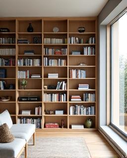 Massgeschneidertes Bibliotheksregal aus heller Buche